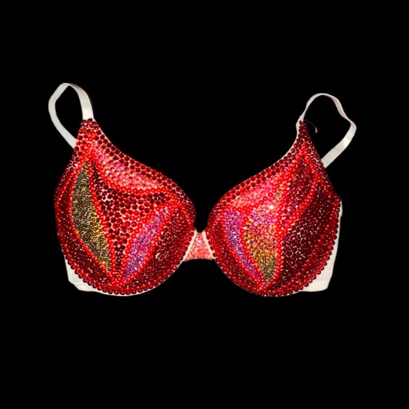 Crystal Rhinestone Red Swirls Glam Bling Bra Top All Sizes New - Picture 2 of 10